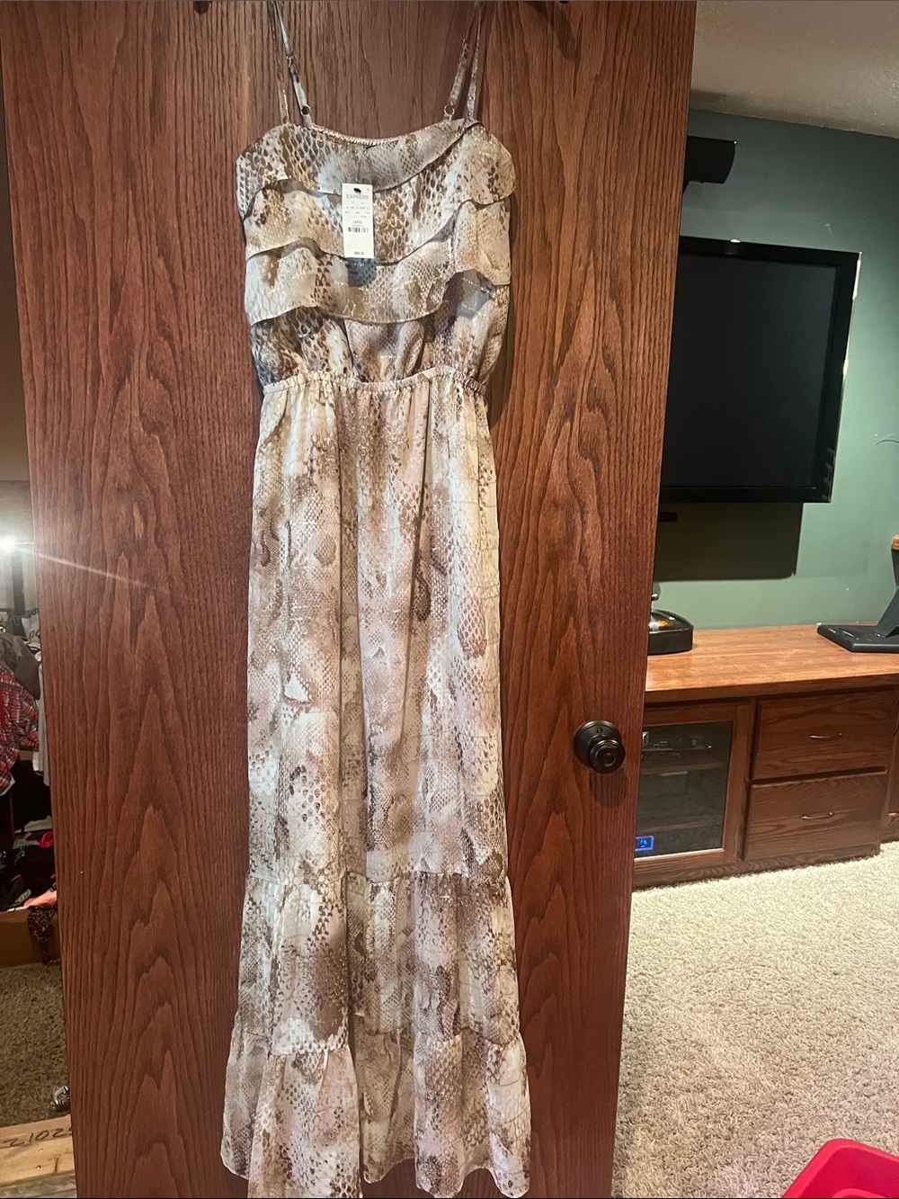 Express Beige Snake-Print Maxi Dress